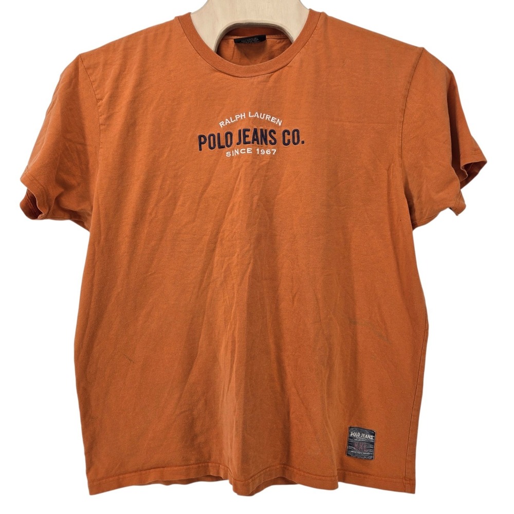 Vintage Ralph Lauren Polo Jeans Orange T-Shirt Men's XXL Retro Y2K Grunge Street